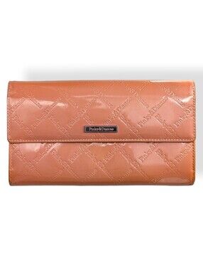 Pinky &‎ Dianne Patent Leather Monogram Logo Long Wallet Sparkling Coral Salmon